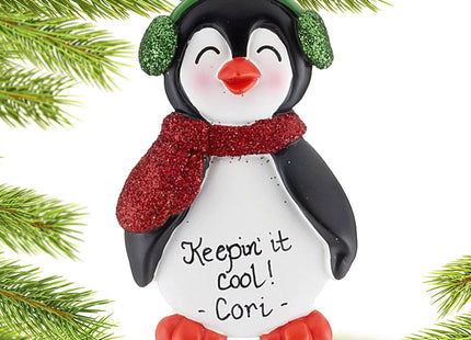 decorative personalized penguin in earmuffs boy christmas ornament – Christmas ornament, holiday tree decoration or gift