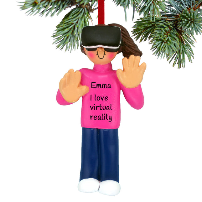 personalized personalized virtual reality game female christmas ornament – Christmas ornament, holiday tree decoration or gif