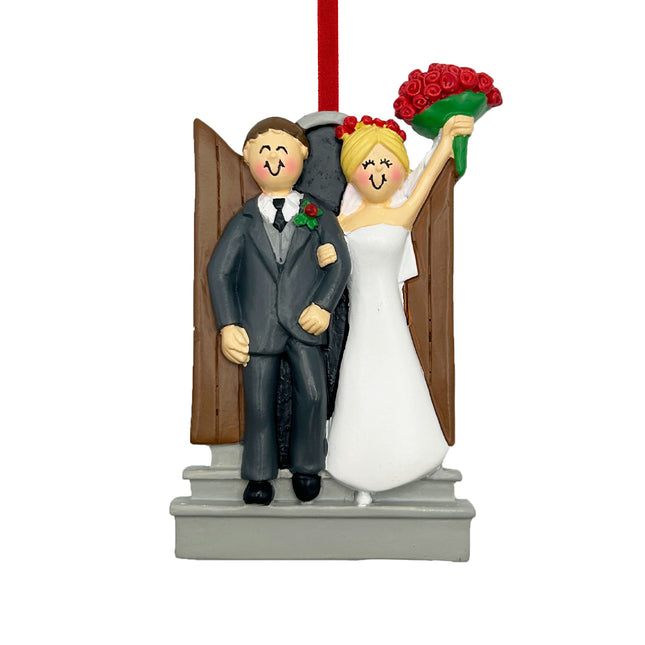 Newlyweds In Front Of Church Door Personalized Figurine Ornament