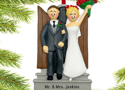 Newlyweds In Front Of Church Door Personalized Figurine Ornament