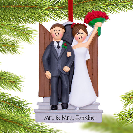 Newlyweds In Front Of Church Door Personalized Figurine Ornament