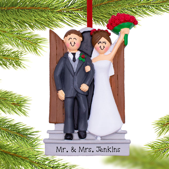 Newlyweds In Front Of Church Door Personalized Figurine Ornament