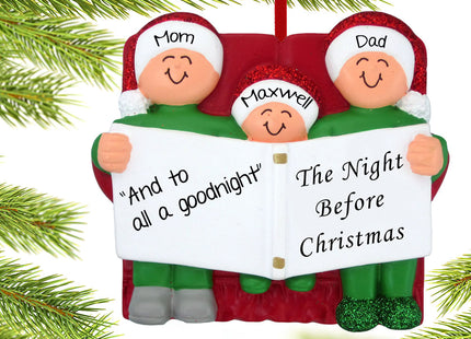 decorative personalized night before christmas family of 3 christmas ornament – Christmas ornament, holiday tree decoration o