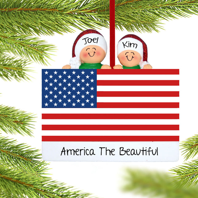 Patriotic Family Personalized Ornament - 2, 3, 4, 5 Family Members