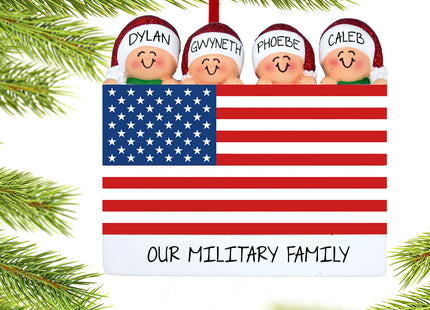 engraved personalized patriotic family of 4 christmas ornament – Christmas ornament, holiday tree decoration or gift