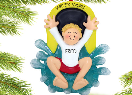 holiday personalized water slide boy christmas ornament – Christmas ornament, holiday tree decoration or gift