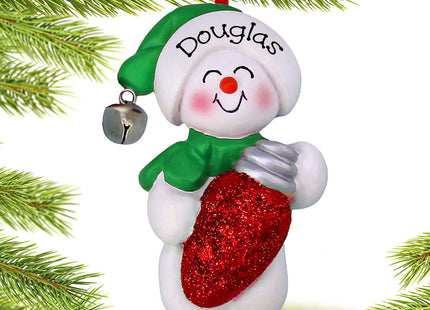 engraved personalized snowman with christmas light christmas ornament – Christmas ornament, holiday tree decoration or gift