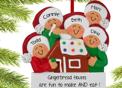 personalized personalized making a gingerbread house family of 5 christmas ornament – Christmas ornament, holiday tree decora