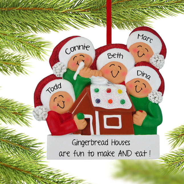 personalized personalized making a gingerbread house family of 5 christmas ornament – Christmas ornament, holiday tree decora