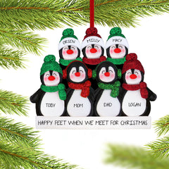 engraved personalized glitter penguin family of 7 christmas ornament – Christmas ornament, holiday tree decoration or gift