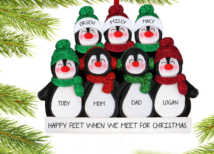 engraved personalized glitter penguin family of 7 christmas ornament – Christmas ornament, holiday tree decoration or gift