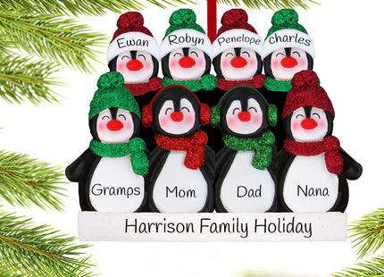 keepsake personalized glitter penguin family of 8 christmas ornament – Christmas ornament, holiday tree decoration or gift