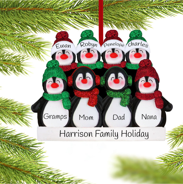 keepsake personalized glitter penguin family of 8 christmas ornament – Christmas ornament, holiday tree decoration or gift