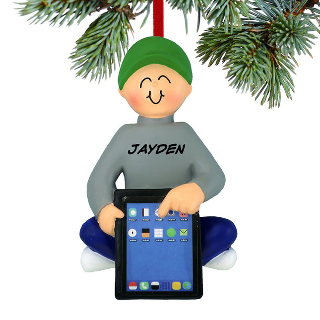 decorative personalized boy with tablet christmas ornament – Christmas ornament, holiday tree decoration or gift