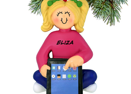 decorative personalized girl with tablet christmas ornament – Christmas ornament, holiday tree decoration or gift