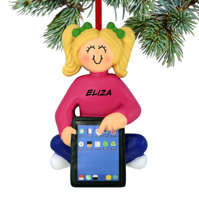 decorative personalized girl with tablet christmas ornament – Christmas ornament, holiday tree decoration or gift