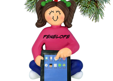 decorative personalized girl with tablet christmas ornament – Christmas ornament, holiday tree decoration or gift