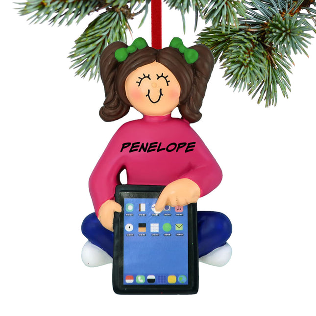 Girl with Tablet Personalized Ornament