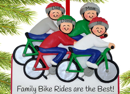 custom personalized bike riding family of 4 christmas ornament – Christmas ornament, holiday tree decoration or gift