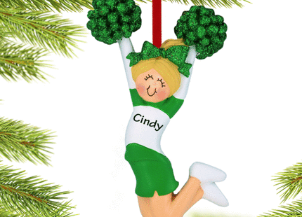 Cheerleader Green and White Uniform Christmas Ornament