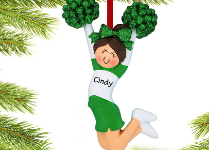 Cheerleader Green and White Uniform Christmas Ornament