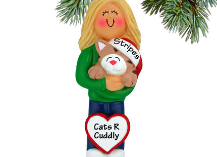decorative personalized cat lover girl christmas ornament – Christmas ornament, holiday tree decoration or gift