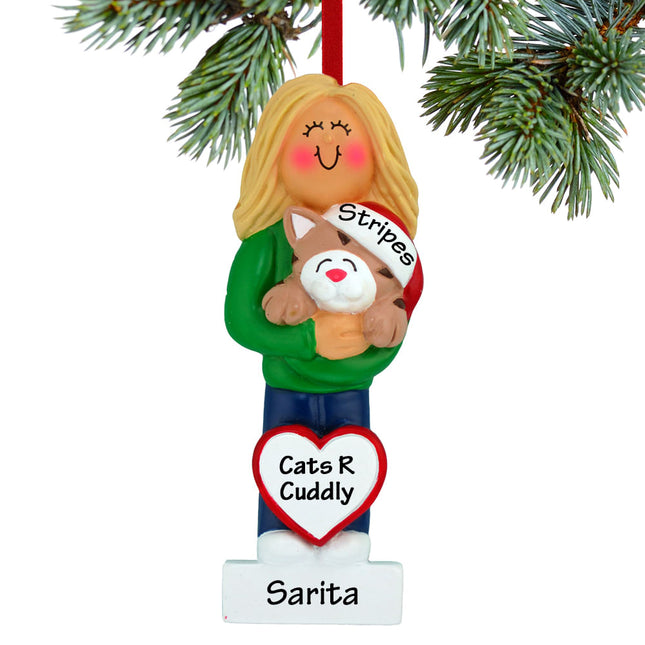 Girl Cat Lover Personalized Ornament