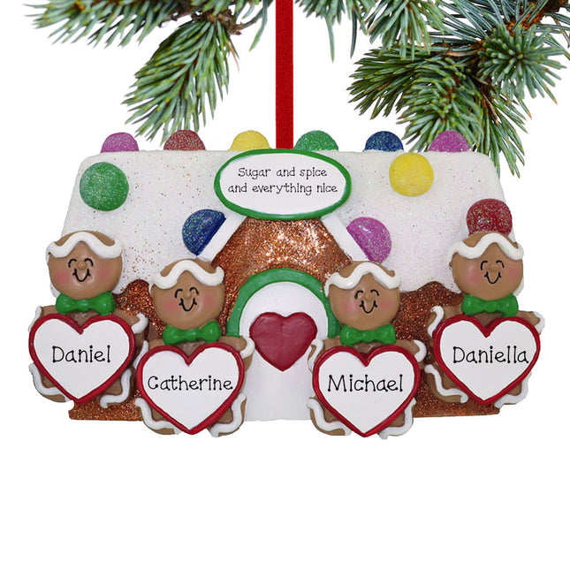 Gingerbread Family Personalized Ornament - 4 or 5 Family Members