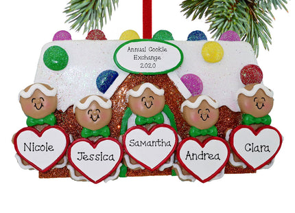 engraved personalized gingerbread family of 5 family christmas ornament – Christmas ornament, holiday tree decoration or gift