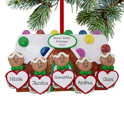 engraved personalized gingerbread family of 5 family christmas ornament – Christmas ornament, holiday tree decoration or gift
