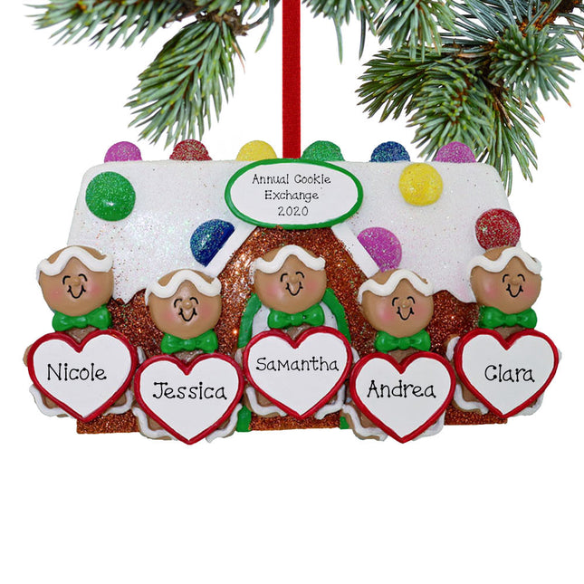 engraved personalized gingerbread family of 5 family christmas ornament – Christmas ornament, holiday tree decoration or gift
