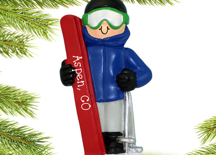 holiday personalized skiing boy christmas ornament – Christmas ornament, holiday tree decoration or gift