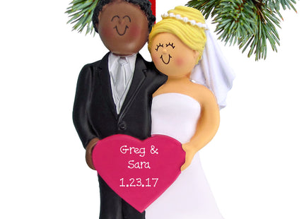 custom personalized bride and groom holding a pink heart christmas ornament – Christmas ornament, holiday tree decoration or 