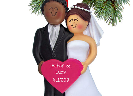 decorative personalized bride and groom holding a pink heart christmas ornament – Christmas ornament, holiday tree decoration