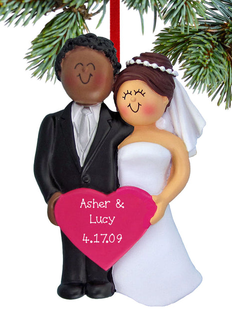 Bride and Groom Holding A Pink Heart Ornament  by ORNAMENT CENTRAL Ornament