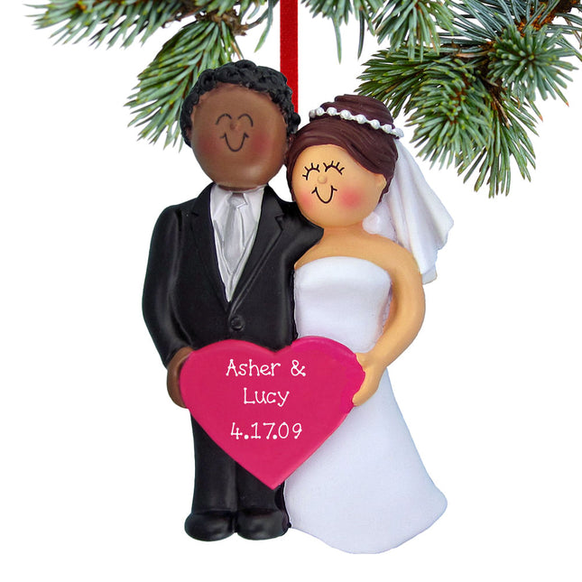 Bride and Groom Holding A Pink Heart Personalized Ornament