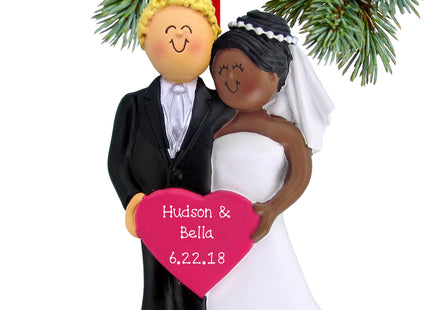 engraved personalized bride and groom holding a pink heart christmas ornament – Christmas ornament, holiday tree decoration o