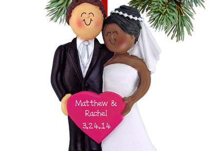 personalized personalized bride and groom holding a pink heart christmas ornament – Christmas ornament, holiday tree decorati