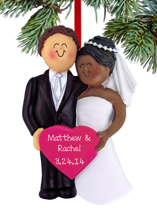 Bride and Groom Holding A Pink Heart Personalized  Ornament - ORNAMENT SHOP