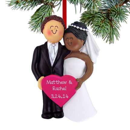 Bride and Groom Holding A Pink Heart Personalized Ornament