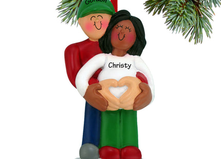 engraved personalized pregnancy couple with heart christmas ornament – Christmas ornament, holiday tree decoration or gift