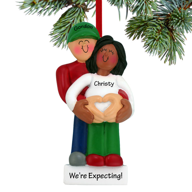 engraved personalized pregnancy couple with heart christmas ornament – Christmas ornament, holiday tree decoration or gift