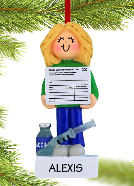 Personalized Covid-19 Vaccine Girl Christmas Ornament by ORNAMENT CENTRAL Personalized Ornament