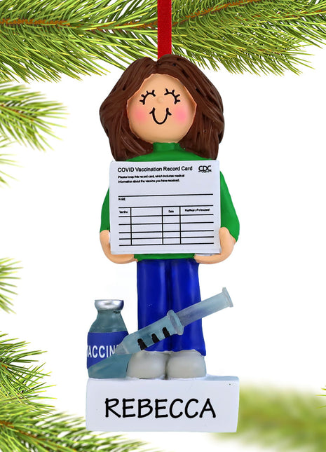 Personalized Covid-19 Vaccine Girl Christmas Ornament by ORNAMENT CENTRAL Personalized Ornament