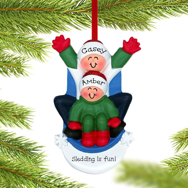 custom personalized sledding couple christmas ornament – Christmas ornament, holiday tree decoration or gift