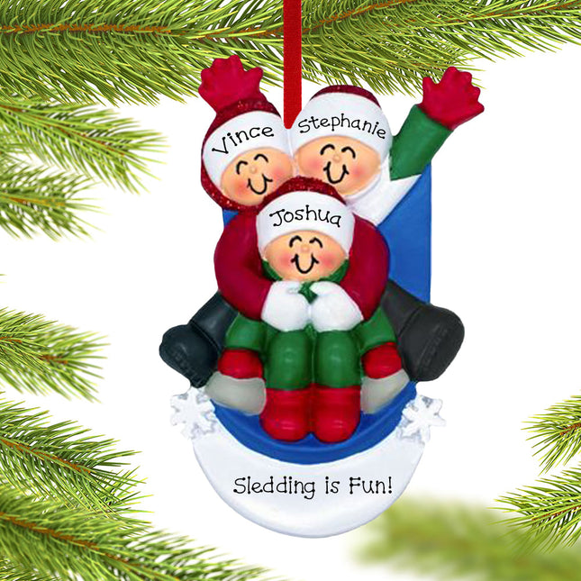 Family Sledding Personalized Ornament - 3, 5 Family Members