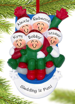 Family Of 5 Sledding Ornament  by ORNAMENT CENTRAL Ornament