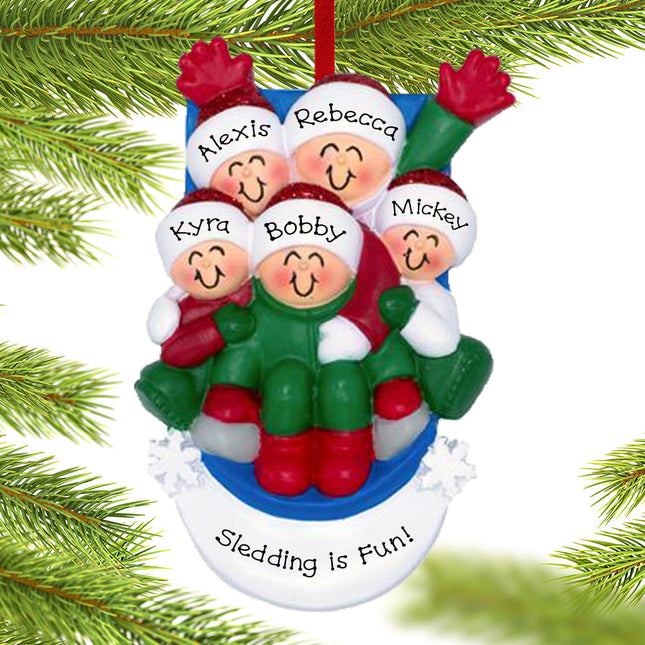 Family Sledding Personalized Ornament - 3, 5 Family Members