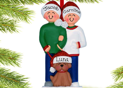 decorative personalized couple with brown dog christmas ornament – Christmas ornament, holiday tree decoration or gift