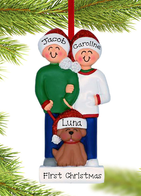 Couple With Brown Dog Ornament  by ORNAMENT CENTRAL Ornament